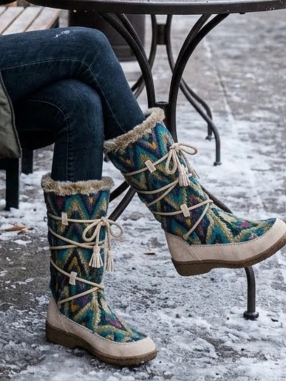 Sam Edelman Fur Lined Multi Color Woven boots size 6